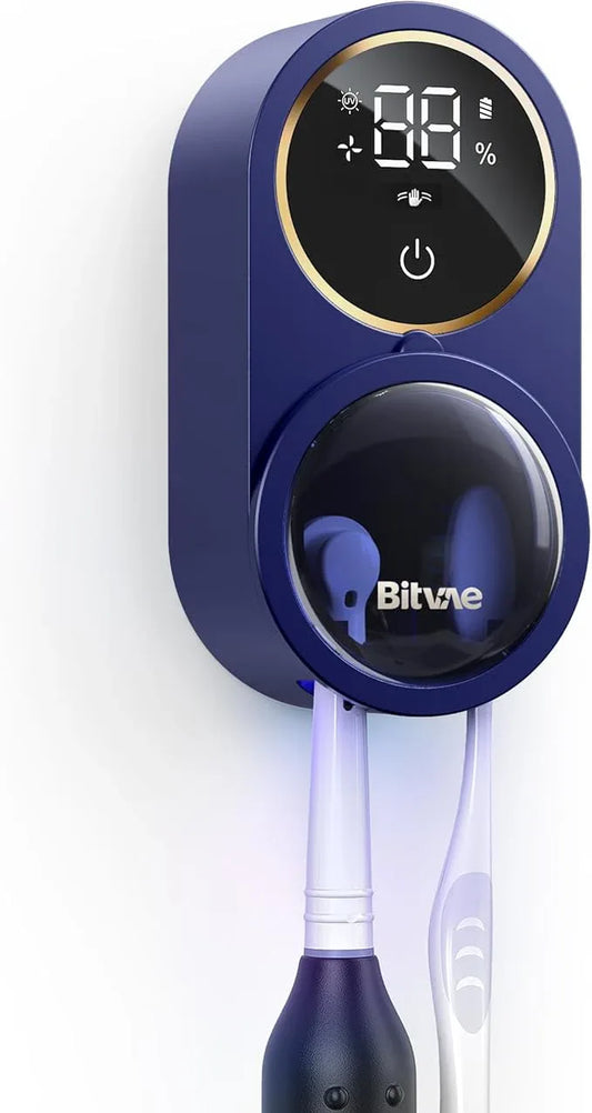 Bitvae Upgraded Tooth Brush Holder for Bathroom 2.0, Infrared Sensing Toothbrush Cleaner, Wall-Mounted for Most Size Toothbrushes, Air Drying, LED Smart Screen, Navy Blue - ModernBath