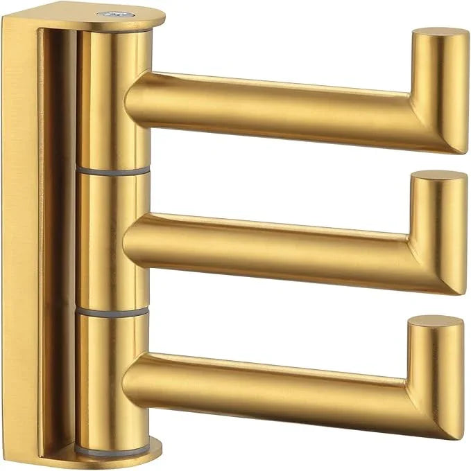 Angle Simple 3 Arms Towel Hook Brushed Dark Gold, 304 Stainless Steel Swivel Triple Towel Holder, Folding Bathroom Hook, Wall Mount - ModernBath