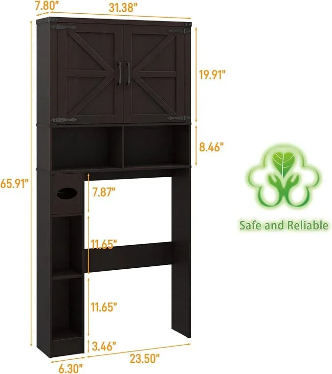 Vabches Over The Toilet Storage Cabinet, Farmhouse Storage Cabinet Over Toilet with 2 Barn Doors & Toilet Paper Holder Stand，Home Space-Saving Toilet Rack, for Laundry, Restroom, Bathroom.Walnut - ModernBath