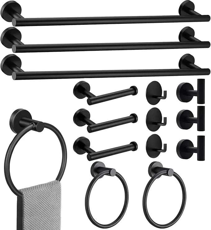 15sets 23.6inch Matte Black Bathroom Hardware Set, Include 3PCS 23.6inch Towel Bar, 3PCS Towel Ring, 3PCS Toilet Paper Holder, 6PCS Robe Hook-Matte Black - ModernBath