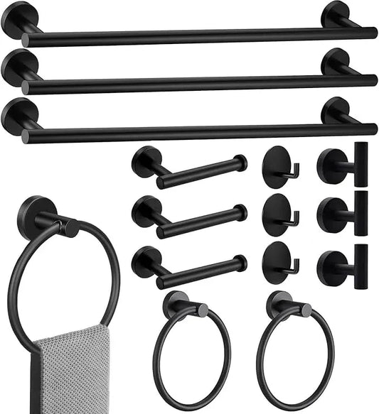 15sets 23.6inch Matte Black Bathroom Hardware Set, Include 3PCS 23.6inch Towel Bar, 3PCS Towel Ring, 3PCS Toilet Paper Holder, 6PCS Robe Hook-Matte Black - ModernBath