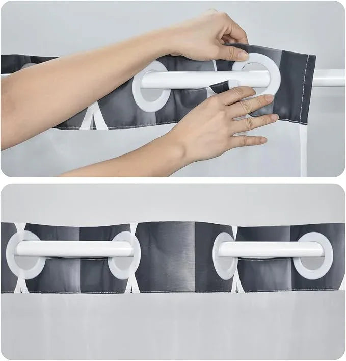 Yiatn Dark Grey Ringless Shower Curtain with Snap in Liner - Hotel Style with See Through Mesh Top Window, Modern Geometric Waterdrop Design,Waterproof and Washable,- 71x74 INCH - ModernBath