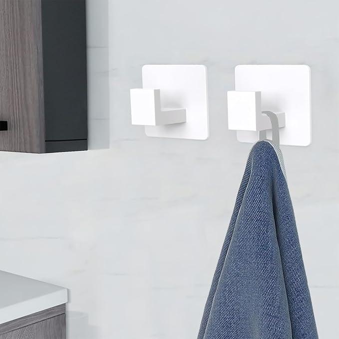 VAEHOLD Wall Towel Hooks, Heavy Duty Sticky Holder Waterproof Towel Hooks for Hanging Coat, Clothes, Closet Hook Wall Mount for Kitchen (White, 2 Pack) - ModernBath
