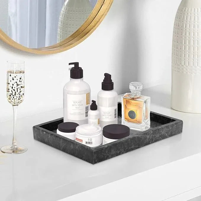 MULWR Marble Bathroom Tray,Pure Natural Vanity Tray,Marble Trays for Kitchen Counter Non-Ceramic/Non-Resin,Stone Tray 12 x 8 inch (Black) ﻿ - ModernBath