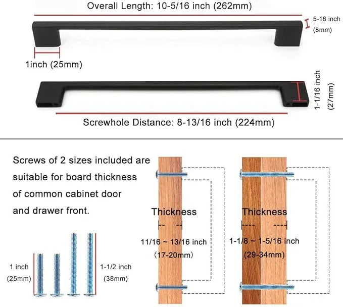 KOOFIZO 10 Pack 8-4/5 Inch Matte Black Kitchen Cabinet Pulls Black Cabinet Handles Black Cabinet Hardware for Kitchen Cabinets Drawer P01 Dresser Cupboard Bedroom Bathroom - ModernBath