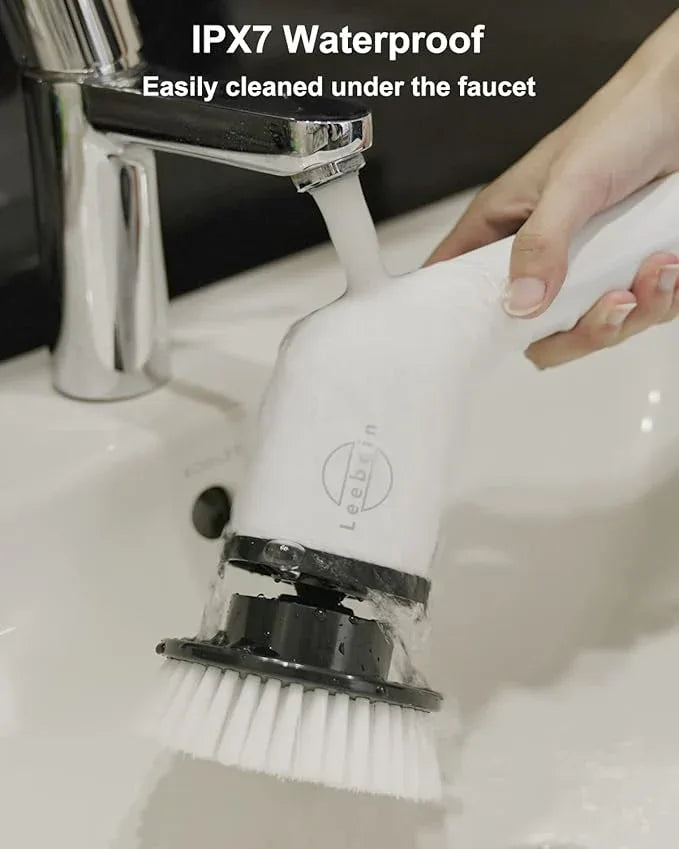 Leebein Electric Spin Scrubber, Cordless Cleaning Brush with 8 Replaceable Brush Heads, Tub and Floor Tile 360 Power Scrubber Dual Speed with Adjustable & Detachable Handle for Bathroom Kitchen Car - ModernBath