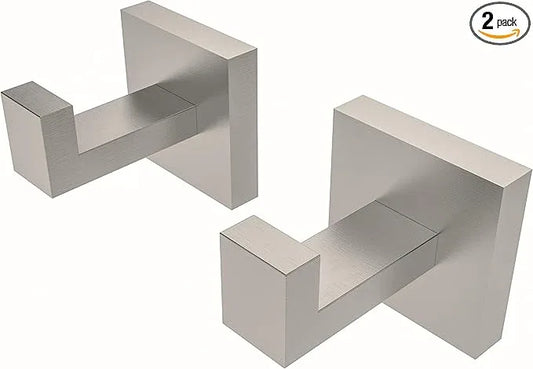 Ruacq Towel Hooks for Bathrooms, Heavy Duty Stainless Steel Square Bathroom Hooks, Wall Mounted Towel Hanger for Robe & Coat, Ideal for Kitchen, Bedroom, and Hotel Use(Brushed Nickel, 2 Pack) - ModernBath