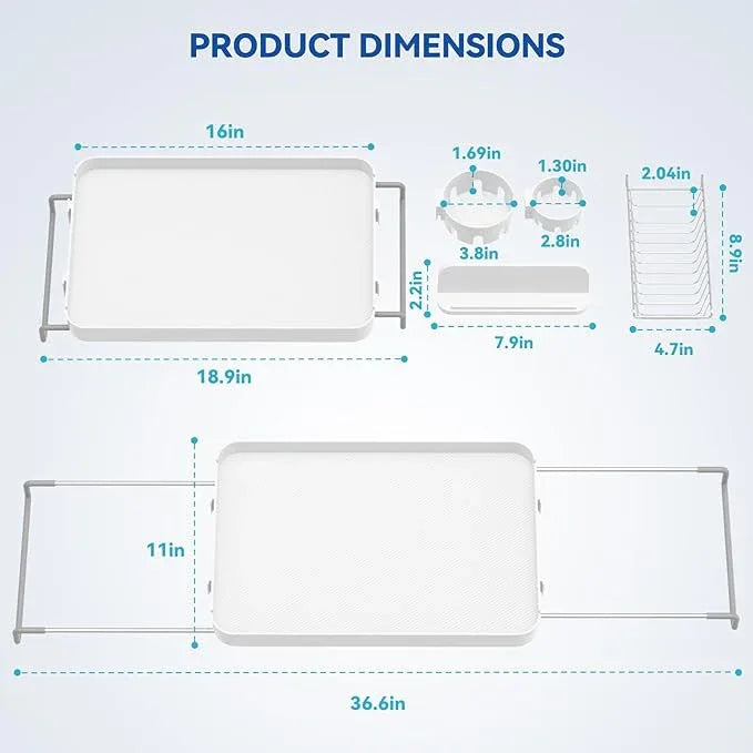 Bathtub Tray for Large Soaking Tub Table Tray Expandable Tub Shelf for Bathtub Caddy Bath Shelf Over Tub Luxury Bath Board Book Holder with Removable 2 Cup Holder Phone Metal Shower Caddy Basket White - ModernBath