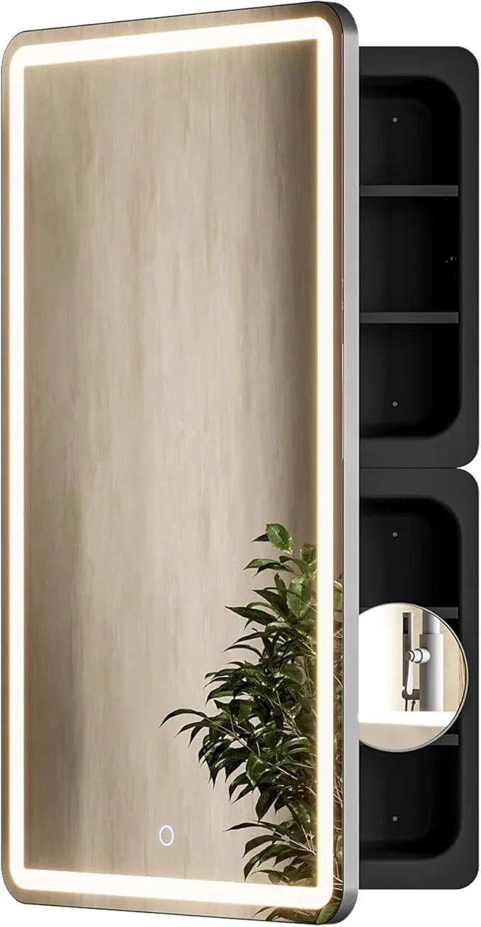 20x36 Inch LED Lighted Medicine Cabinet with Mirror for Bathroom, Wall Mounted or Recessed Mirror Cabinet with 3X Magnifying Mirror, Adjustable Storage Shelves, Modern Design - ModernBath
