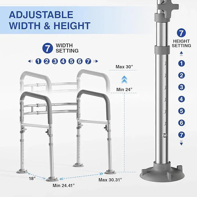 Loyoda Foldable Toilet Safety Rails for Seniors - Adjustable Toilet Safety Frame & Toilet Handles for Elderly & Disabled, Fits Most Toilets, 350lb Capacity, Gray - ModernBath
