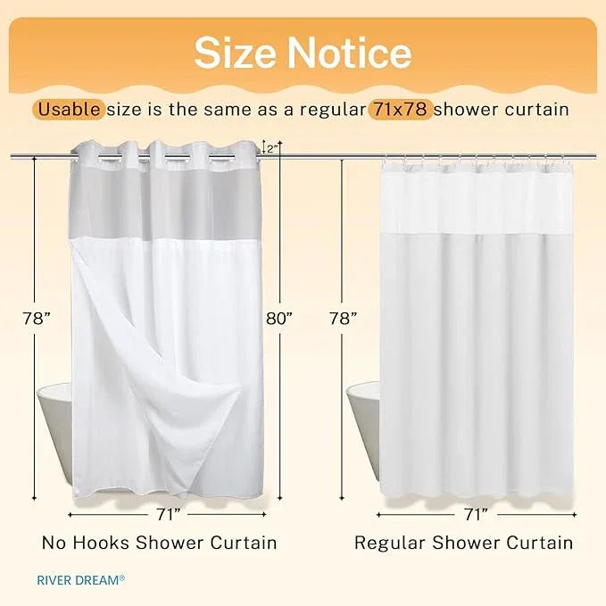 River Dream Heavyweight No Hooks Required Dotted Waffle Weave Shower Curtain with Snap in Liner - 71W x 80H,Hotel Grade,Spa Like Bath Curtain,White - ModernBath