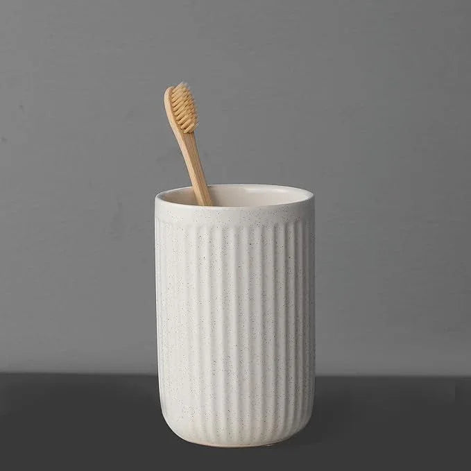 BSDISP Toothbrush Holders for Bathrooms - 1 Cups Ceramic Toothbrush Toothpaste Holders, Beige Bathroom Tumbler Cups Reusable Toothbrush Mouthwash Cup, Bathroom Counter Organizer - ModernBath