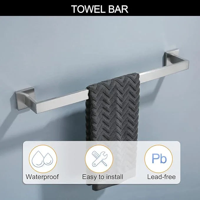Brushed Nickel Bathroom Towel Bar Set Bathroom Accessories Hardware Set Including Towel Bar Towel Ring Coat Hook and Toilet Paper Holder with Shelf. Wall Mounted Stainless Steel - ModernBath