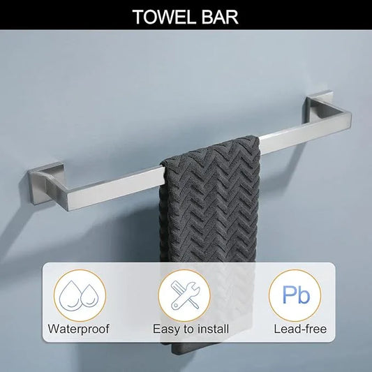 Brushed Nickel Bathroom Towel Bar Set Bathroom Accessories Hardware Set Including Towel Bar Towel Ring Coat Hook and Toilet Paper Holder with Shelf. Wall Mounted Stainless Steel - ModernBath