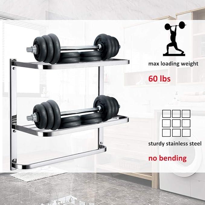 2-Tier Towel Rack Floating Shelf with Towel Bar, 24-Inch W x 8.75-Inch D Bathroom Hotel Towel Shelf, Wall Mount, Mounting Hardware Included,Polished Chrome - ModernBath