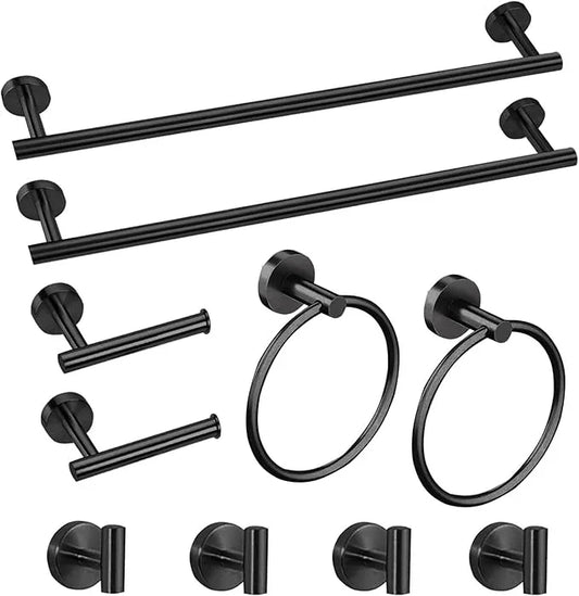 Cilee 10-Piece Matte Black Bathroom Accessories Set, 16 inch Towel Rack + Towel Ring + Robe Towel Hook + Toilet Paper Holder for Bathroom Wall, Stainless Steel Towel Bar - ModernBath