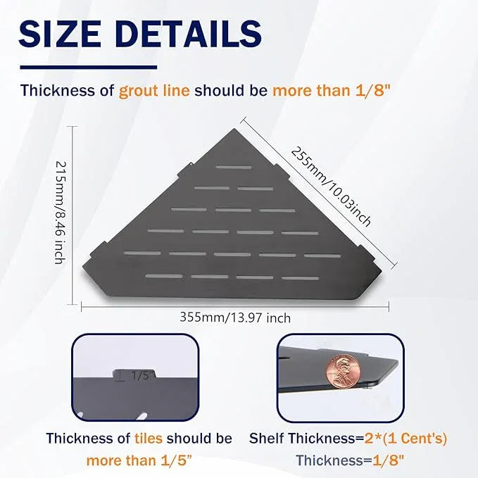 10" Corner Shower Shelf 2 Pcs Matte Black 304 Stainless Steel Diamond Heavy Duty Floating Corner Shelves Slot Design Recessed Bathroom Shower Shelf for 90° Tiled Wall, No Drilling Needed - ModernBath