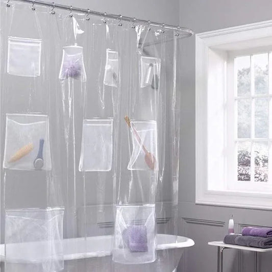 Plutreas Shower Curtain Liner with 9 Pockets, 72in x 72in (Clear) - ModernBath