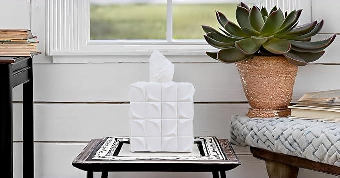 Hymmah Modern Square Tissue Box Cover Holder,Bathroom Accessories Decor Unique Design Tissue Box Cover for Bathroom Vanity Counter Tops Also Great for Bedrooms and Living Rooms - ModernBath