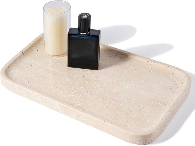 Travertine Vanity Tray, Stone Bathroom Tray for Countertop, 14'' Marble Decorative Dresser Trays, Large Serving Trays for Kitchen Counter, Storage for Kitchen Sink, Perfume, Jewelry Holder - ModernBath