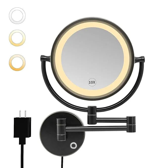 GURUN 8.5 Inch Magnifying Makeup Mirror with 3 Dimmable LED Lights Double Sided Touch Control Vanity Mirror for Bathroom with 10X Magnification Black Finish M1809D(Black/10X) - ModernBath