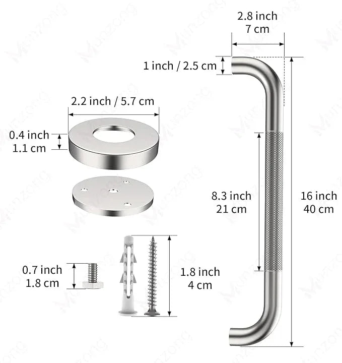 16 Inch Anti Slip Shower Grab Bar,Munzong Stainless Steel Handicap Grab Bars for Bathtubs and Showers,Brushed Nickel Knurled Balance Bar,Safety Hand Rail Support Elderly Senior Bath Handle - ModernBath