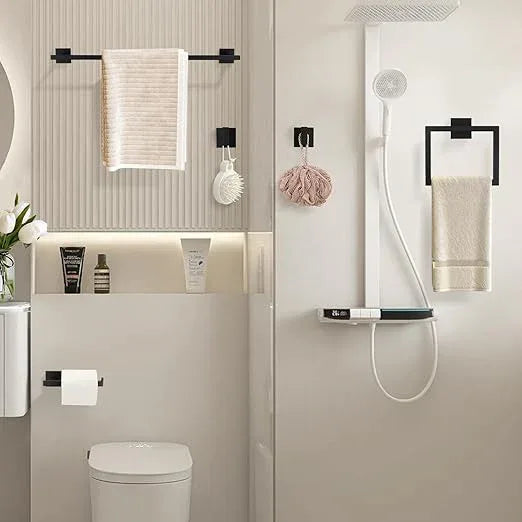 YACVCL Black Towel Bar Set 5-Piece Bathroom Hardware Accessories Set,SUS304 Stainless Steel Towel Rack Set,23.6 Inch Towel Bar,Toilet Paper Holder,Towel Ring and Towel Hooks,Wall Mounted - ModernBath