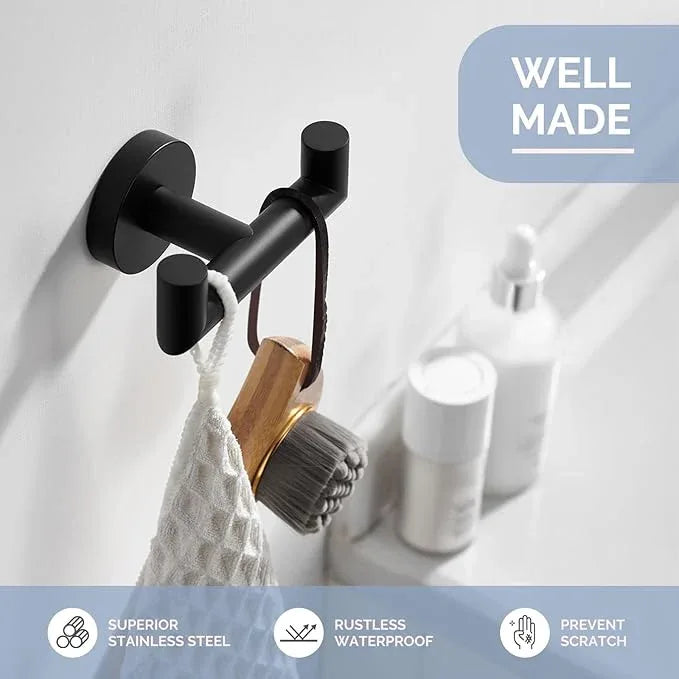 Angle Simple Double Towel Hook, Stainless Steel Bathroom Hand Towel Holder, Coat Hook for Wall, Matte Black - ModernBath