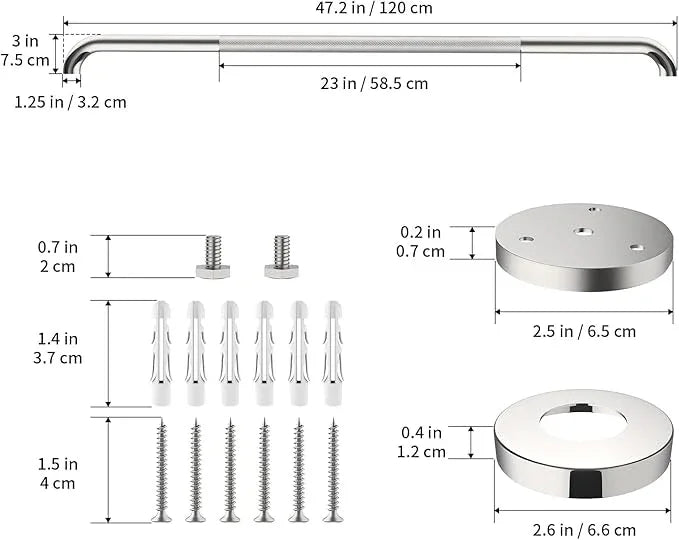 48 Inch Anti Slip Shower Grab Bar, 2 Pack Munzong Bathroom Grab Bar for Showers, Brushed Nickel Knurled Handicap Balance Bar,Safety Hand Rail Support Elderly Senior Assist Bath Handle - ModernBath