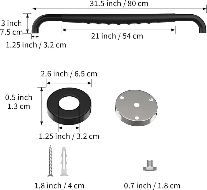 32 Inch Shower Grab Bar w/Anti Slip Rubber Grip, Munzong Black Stainless Steel Bathroom Grab Bar, Bathroom Balance Bar,Safety Handrail Support,Handicap Injury Elderly Senior Assist Bath Handle - ModernBath