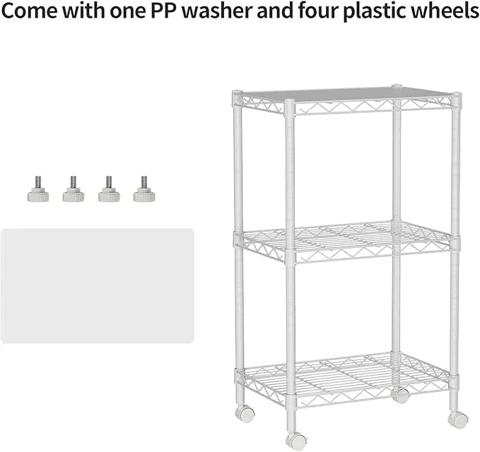 Small 3 Tier Shelves Storage Wire Shelving Unit Metal Shelf Adjustable Organizers Storage Shelving with Wheels for Bathroom Laundry Room Kitchen Pantry12”D x 18”W x 30.7”H White - ModernBath