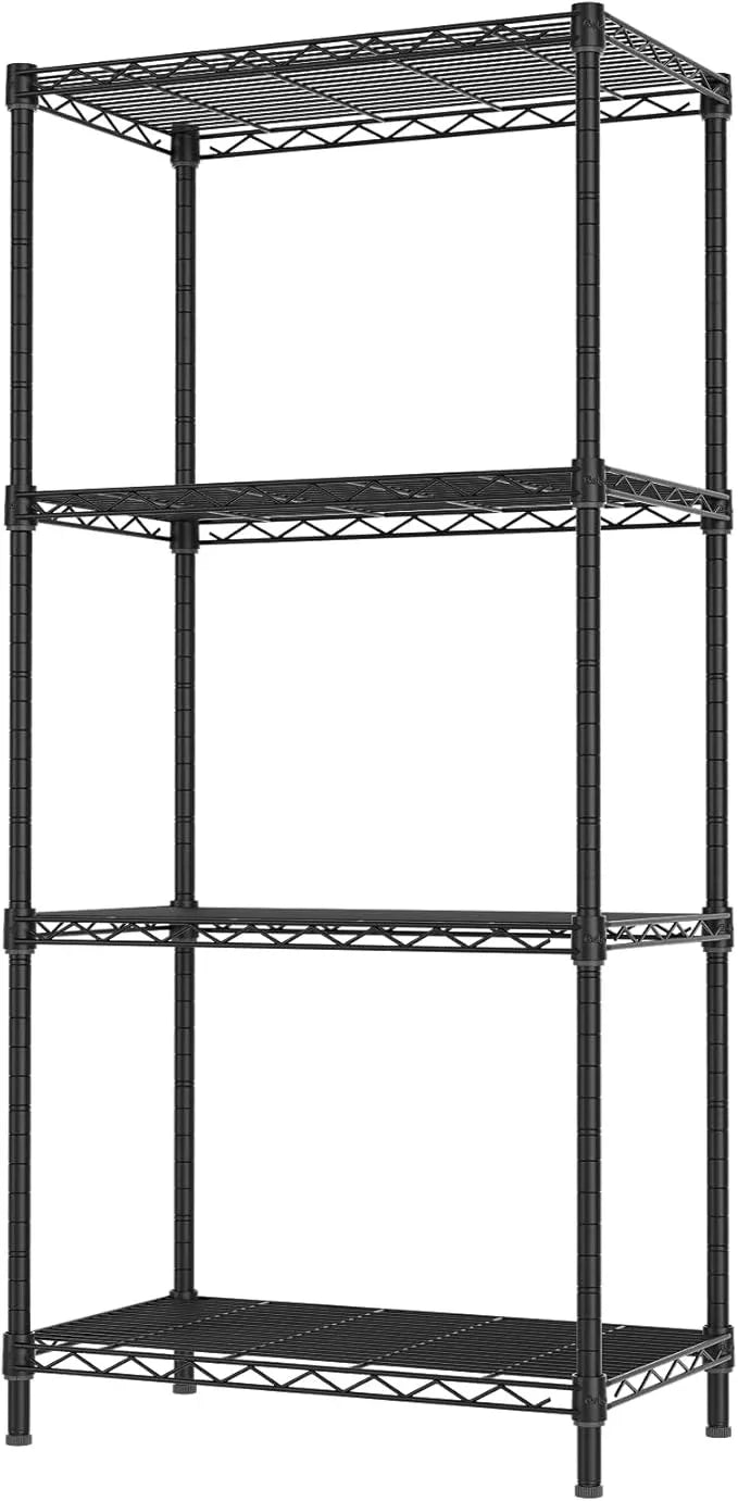 4 Tier Adjustable Storage Shelves,Heavy Duty Metal Utility Shelf 600LBS Capacity,Wire Shelving Unit Organizer Rack for Home Kitchen Office BathroomM Pantry Room 12" D x 22" W x 43.5" H Black - ModernBath