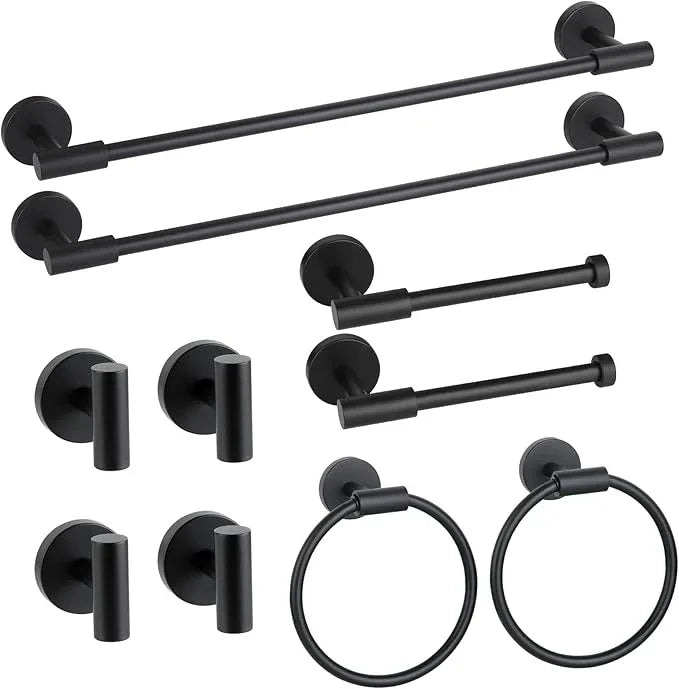 Matte Black Bathroom Hardware Accessories Set 10 Pieces, SUS304 Stainless Steel Bathroom Towel Bar Toilet Paper Holder Set Wall Mounted-19 Inch Towel Bar, Toilet Paper Holder, Towel Hook, Towel Ring - ModernBath