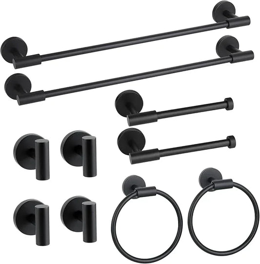 Matte Black Bathroom Hardware Accessories Set 10 Pieces, SUS304 Stainless Steel Bathroom Towel Bar Toilet Paper Holder Set Wall Mounted-19 Inch Towel Bar, Toilet Paper Holder, Towel Hook, Towel Ring - ModernBath