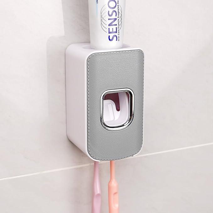 2 Slot Plastic Toothbrush Holder and Toothpaste Dispenser Wall Mounted, Automatic Toothpaste Squeezer, 2 in 1 Tooth Brush Toothpaste Organizer for Shower (Grey) - ModernBath