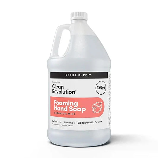 Clean Revolution Foaming Hand Soap, Gentle, Moisturizing, Ready To Use Formula, Real Essential Oils, Gluten Free, Geranium Mint, 128 Fl Oz - ModernBath