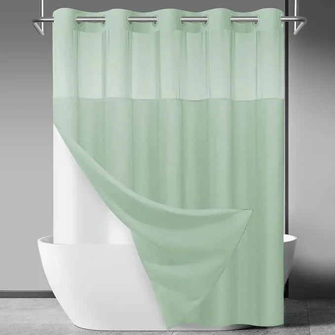 SORTTO No Hook Slub Textured Shower Curtain with Snap in Liner - Aqua Fabric Outer Curtain & Waterproof Inner Liner, Hotel Style with See Through Top Window, 71x74 in - ModernBath