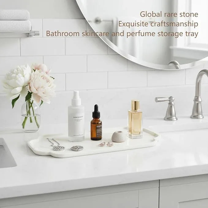 Marmor Real Natural Marble Bathroom Tray for Perfume, Candles, Jewelry Stone Vanity, Bathroom & Kitchen Counter Organizer and Home Decor (Calacatta Gold Marble Lace Long Plate) - ModernBath