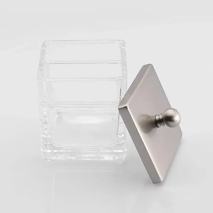 Indecor Home Glass Cotton Jar Holder 2 Pack– Satin Nickel Lid, Elegant Bathroom Storage Canister for Qtips, Cotton Balls, Floss, Makeup Organizer, Vanity & Bathroom Organization - ModernBath