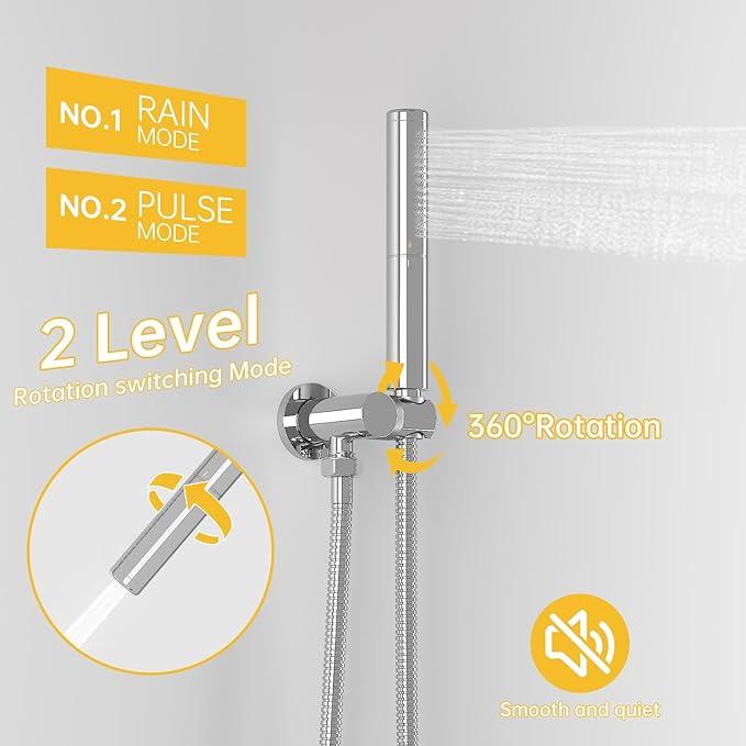 BESy Shower System with 10 Inch Round Rain Shower Head and Handheld Wall Mounted, High Pressure Rainfall Shower Faucet Fixture Combo Set with 2 in 1 Handheld Showerhead for Bathroom, Polished Chrome - ModernBath