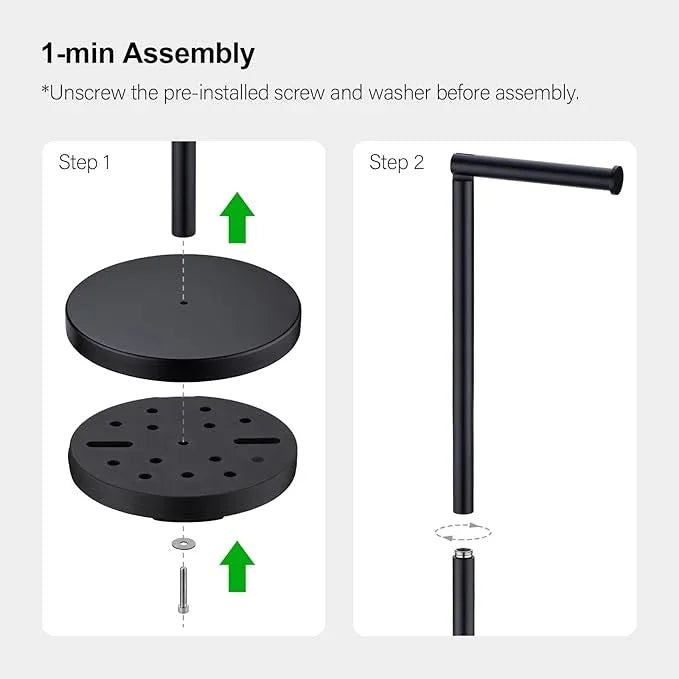 BAGNOLUX Bathroom Toilet Paper Holder Stand with Reserve, SUS304 Stainless Steel Rustproof Pedestal Tissue Roll Holder Heavy Duty (Matte Black) - ModernBath