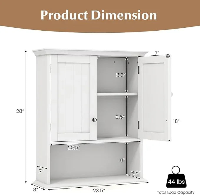 Giantex Bathroom Cabinet Wall Mount, Medicine Cabinet with Adjustable Shelf, Open Shelf, Over The Toilet Space Saver Storage Organizer for Laundry Room, Kitchen, Cupboard (White) - ModernBath