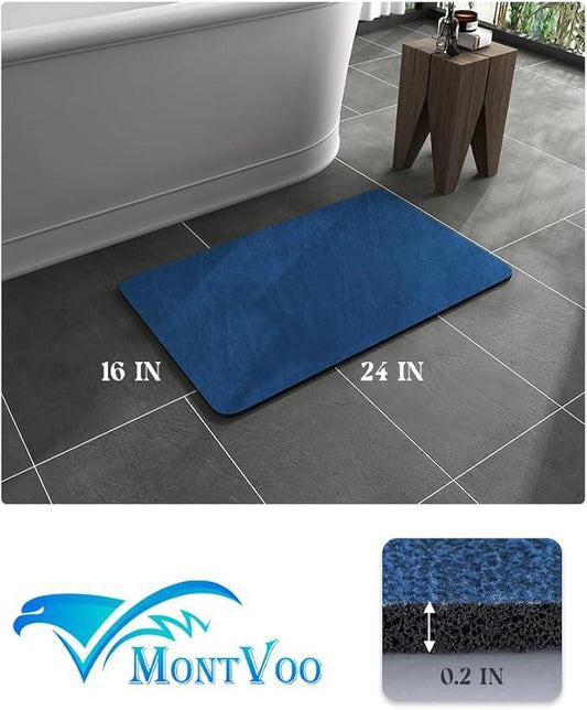 MontVoo -Bath Mat Rug-Rubber Backing Non Slip Quick Dry Absorbent Thin Bathroom Rugs Fit Under Door-Faux Suede Surface Bathroom Floor Mats-Shower Rug for in Front of Bathtub Shower Royal Blue 16"x24" - ModernBath