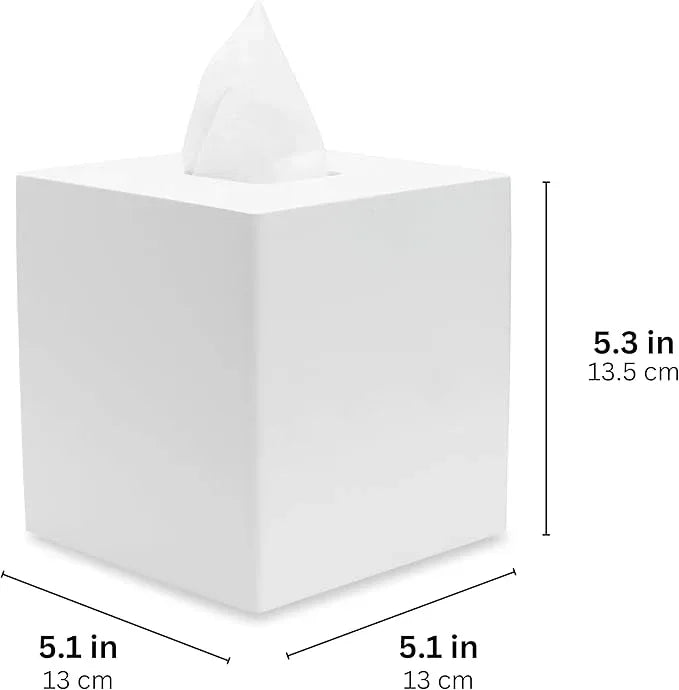 Yew Design Matte White Square Tissue Box Cover, Decorative Tissue Box Dispenser for Bathroom, Parlors, Office, Bedroom Dresser, Vanity Countertop, Nightstand, Car, and Desk - ModernBath