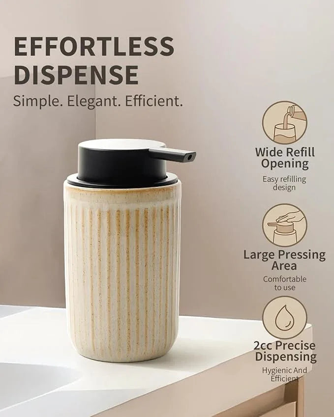 BosilunLife Dish Hand Soap Dispenser - Liquid Pump Soap Dispenser for Bathroom Deco 12oz Ceramic Kitchen Dish Dispenser with Rust-Proof Liquid Pump Modern Refillable Lotion Bottles, Greige - ModernBath