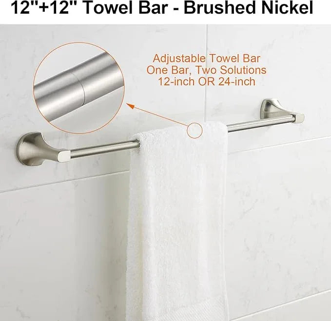 BGL Bathroom Hardware Set Brushed Nickel Adjustable Expandable Towel Bar 4-Piece Bathroom Accessory Set Wall Mounted Robe Hook Toilet Paper Holder Towel Ring Towel Bar - ModernBath