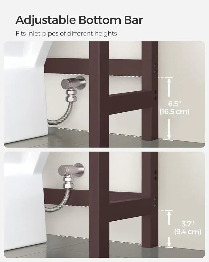 SONGMICS Over The Toilet Storage, 3-Tier Over Toilet Bathroom Organizer with Adjustable Shelf, 10.2 x 24.8 x 66.9 Inches, Space-Saving, Brown UBTS01BR - ModernBath