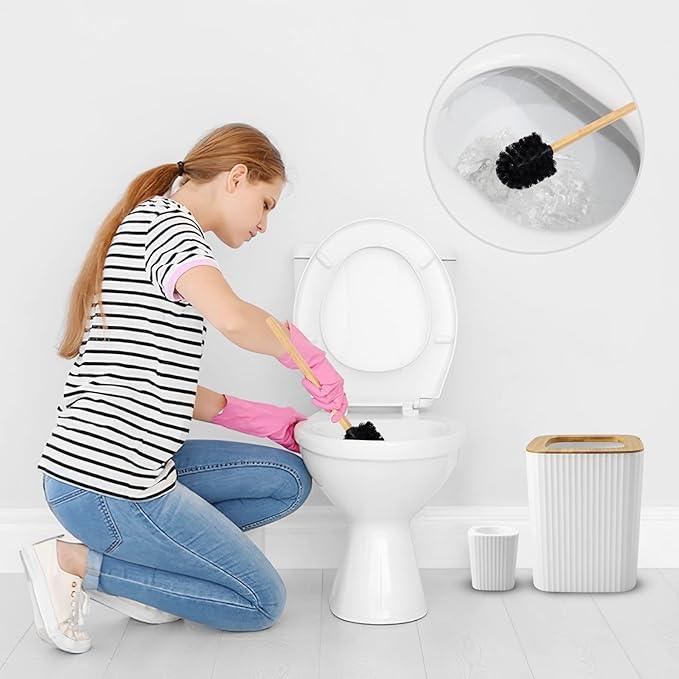 XLHOMO Bathroom Accessory Set, 9-Piece White Bathroom Set with Trash Can, Tray, Soap Dispenser, Toothbrush Holder, Toothbrush Cup, Soap Dish, Toilet Brush and Q-tip Holders for Bathroom/Housewarming - ModernBath