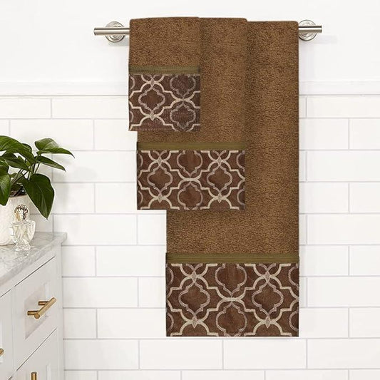 Zahari Home Spindle Modern Bathroom Towel Set - 3 Piece Bath, Hand, and Wash Towels - Classic Luxury Contemporary Decor - Beautiful Gold Unique Design Bath Ensemble - ModernBath