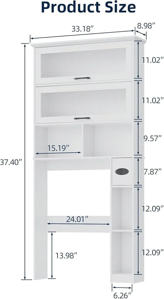 Vabches Over The Toilet Storage Cabinet with Transparent Door, Toilet Paper Storage Cabinet with Multi Layer Shelves Suitable for Bathroom, Laundry Room, Freestanding Bathroom Storage Rack, White - ModernBath